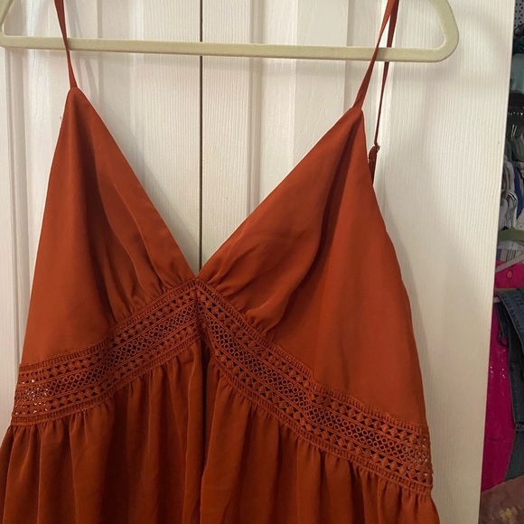 Elegant Rust Spaghetti Strap Dress - Picture 2 of 6